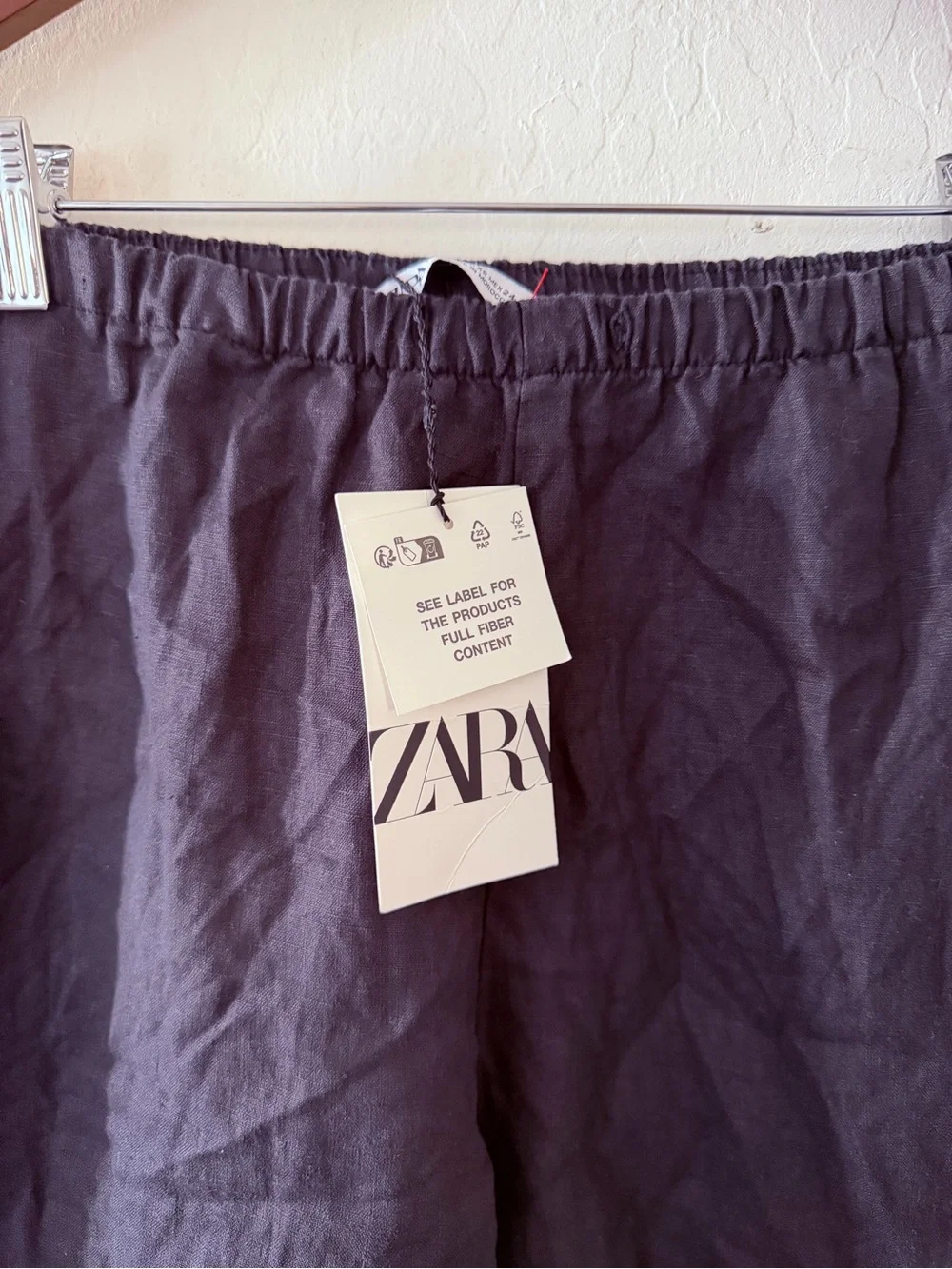 ZARA Men Black Elastic-Waist Linen-Blend Chinos
